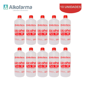 Alcohol Líquido Puro  96° Alkofarma 1 Litro Pack 10 Unidades