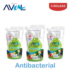Jabón Líquido Antibacterial Aval 800ml Pack 3 bolsas
