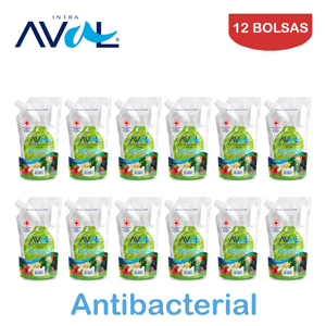 Jabón Líquido Antibacterial Aval 800ml Pack 12 bolsas