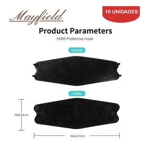 Mascarilla KN95 Mayfield Fish Shape 3D  Negro 10 unidades
