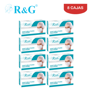 Mascarilla Quirúrgica R&G 3 Capas 3 Pliegues Caja*50und Pack 8 Cajas