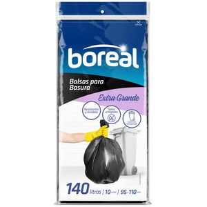 Bolsa para Basura BOREAL 140L Negra Planas 10un