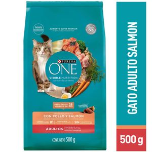 Comida para Gatos PURINA ONE Adulto Toda Razas Pollo Salmón Bolsa 500g