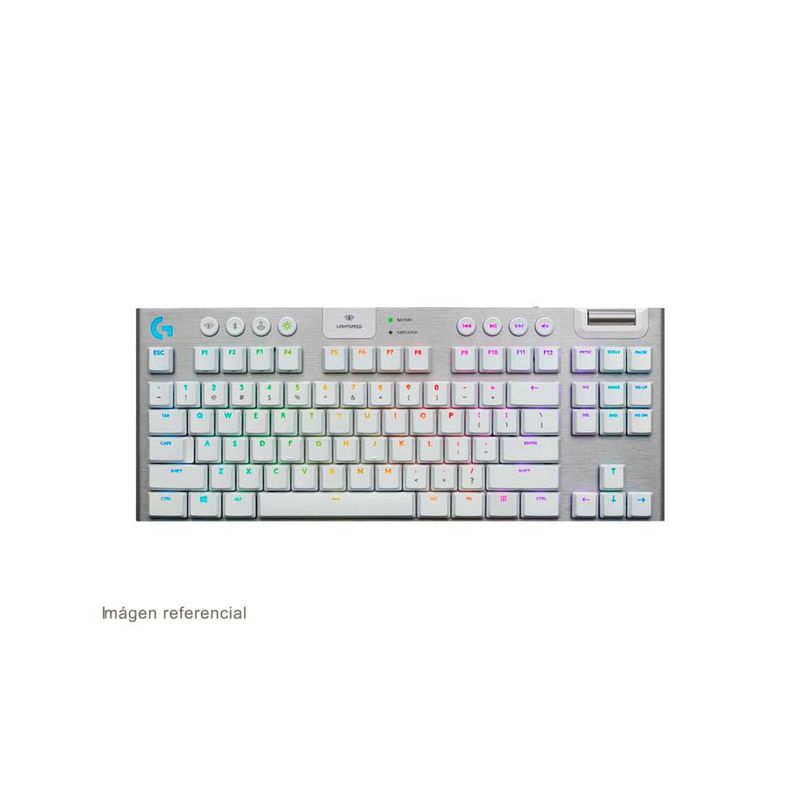 Teclado gaming Logitech G915 Lightsync mecanico inalambrico conexion bluetooth sin teclado numerico RGB blanco Real Plaza