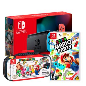 Consola Nintendo Switch Neon 2019 + Mario Party + Estuche Game Travel Deluxe Super Mario