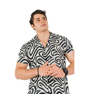 Camisa Hawaiana TROPIKL Cream Zebra Print Signature Slim Fit Hombre