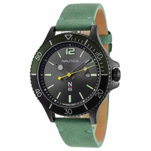 Reloj Nautica N83 Accra Beach NAPABF919 Para Hombre Fecha Correa de Cuero Verde Negro