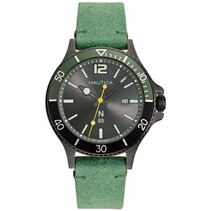 Reloj Nautica N83 Accra Beach NAPABF919 Para Hombre Fecha Correa de Cuero Verde Negro