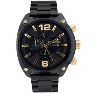 Reloj Diesel Overflow DZ4504 Para Hombre Cronómetro Fecha Acero Inoxidable Negro Dorado