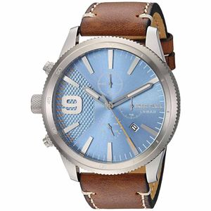 Reloj Diesel Rasp Chrono DZ4443 Para Hombre Cronómetro Fecha Correa de Cuero Marrón Celeste