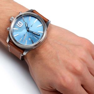 Reloj Diesel Rasp Chrono DZ4443 Para Hombre Cronómetro Fecha Correa de Cuero Marrón Celeste