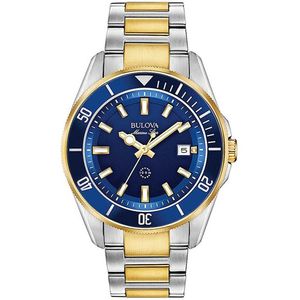Reloj Bulova Marine Star 98B334 Para Hombre Fecha Acero Inoxidable Plateado Dorado Azul