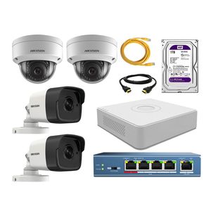 Kit 4 Cámaras de Seguridad Ip Hikvision + Disco 1Tb Wd Púrpura