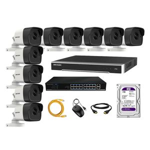 Kit 10 Cámaras de Seguridad Ip Exterior Hikvision + Disco 1Tb Wd Púrpura