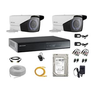 Kit 2 Cámaras de Seguridad Exterior Varifocal Hikvision Full Hd 1080P + Disco 500Gb Hdmi