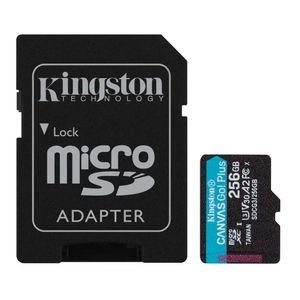 Tarjeta MicroSDXC Kingston Canvas Go Plus 256GB, A2, U3, V30, 170 MB/s, incluye adaptador