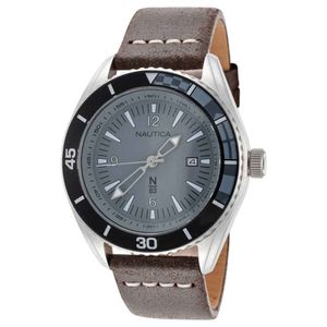 Reloj Nautica N83 Urban Surf NAPUSF909 Para Hombre Fecha Correa de Cuero Marrón Gris