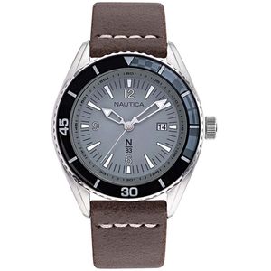 Reloj Nautica N83 Urban Surf NAPUSF909 Para Hombre Fecha Correa de Cuero Marrón Gris