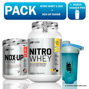 Pack Un Nitro Whey 1.2kg Chocolate + Nox-UP 600gr Fruit Punch + Shaker Pro