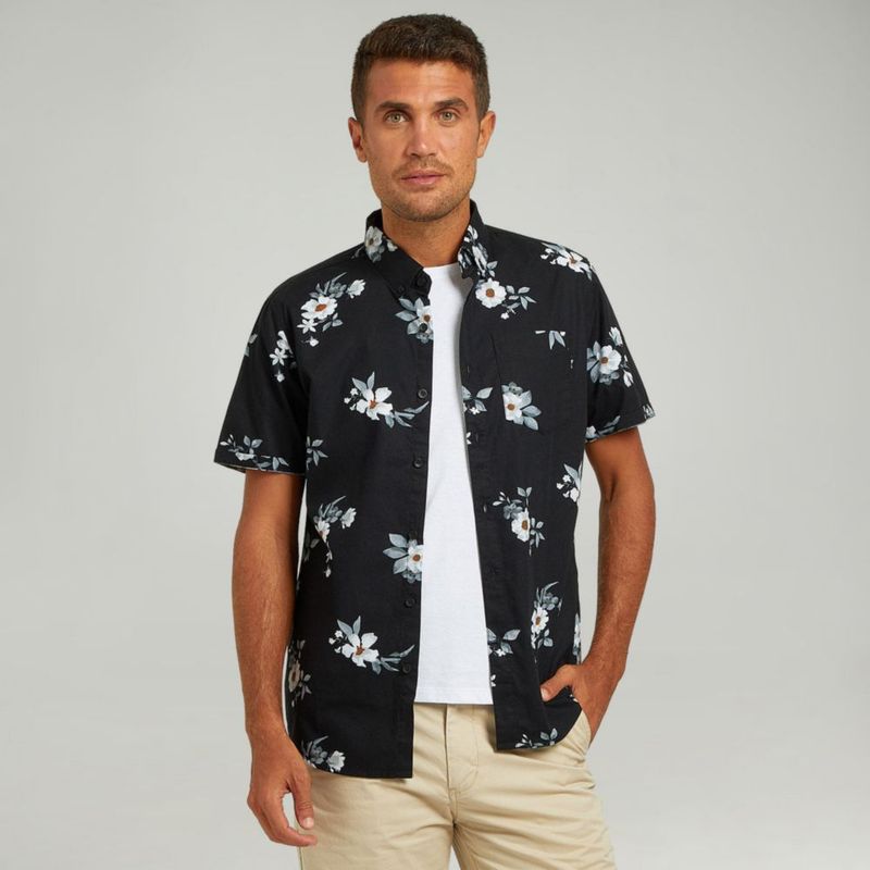 Camisa Malabar Manga Corta Estampado Flores Hombre 617609