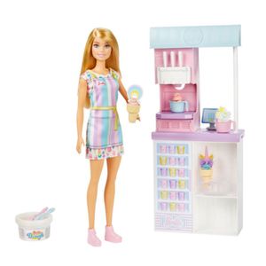 Muñeca Barbie Set De Heladería Hcn46