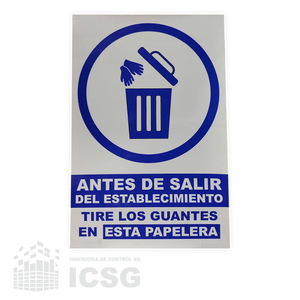 Señal Antes de Salir tire los Guantes en esta Papelera + Regalo