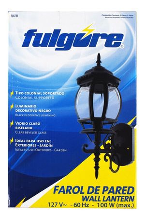 Farol De Pared Colonial Soportado Negro FU0784 Fulgore