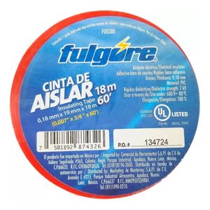Cinta Aislante Roja 19mm X 18m Fulgore FU0380