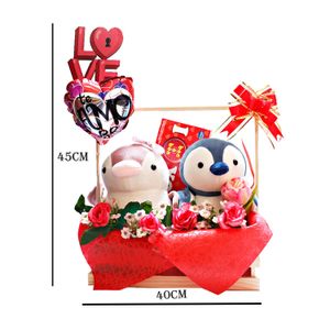 Regalo Canasta con Chocolates y Peluche Pingüinos Amor San Valentín