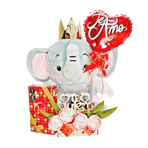 Regalo Canasta con Chocolates y Peluche Elefante Amor San Valentín