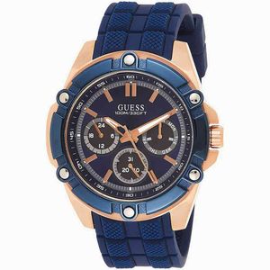 Reloj Guess Bolt W1302G4 Para Hombre Multifuncional Correa de Silicona Azul Dorado