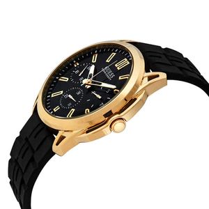 Reloj Guess Vertex W1177G2 Para Hombre Multifuncional Correa de Silicona Negro Dorado