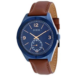 Reloj Guess York W0873G2 Para Hombre Acero Inoxidable Azul Correa de Cuero Marrón