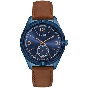 Reloj Guess York W0873G2 Para Hombre Acero Inoxidable Azul Correa de Cuero Marrón