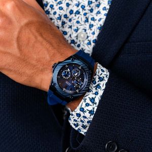 Reloj Guess Legacy W1049G7 Para Hombre Multifuncional Correa de Silicona Azul