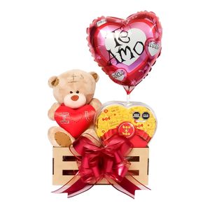 Canasta con Chocolates y Peluche Osito Corazón San Valentín