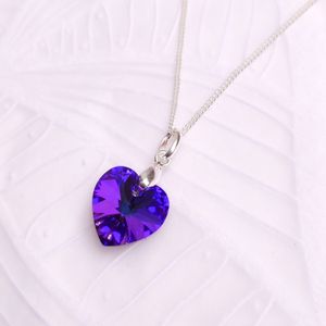 Collar de Plata con Dije Cristal Corazón Morado