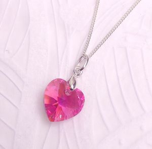 Collar de Plata con Dije Cristal Corazón Rosado