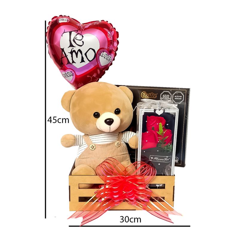 Regalo San Valentin Canasta con Chocolates Peluche Osito y Rosas Real Plaza