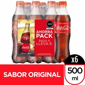 Gaseosa COCA COLA Botella 500ml Paquete 6un