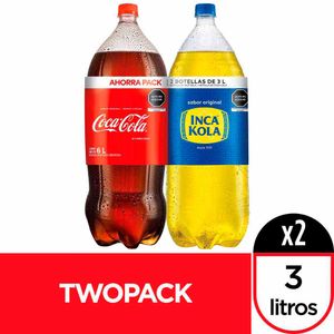 Gaseosa COCA COLA + INCA KOLA Botella 3L Paquete 2un