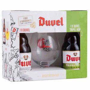 Pack DUVEL Cerveza Golden Ale Botella 330 ml + Cerveza Tripel Hop Botella 330ml + Copa