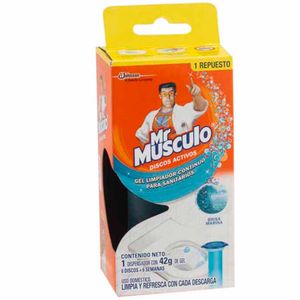 Desinfectante de Baño MR. MÚSCULO Discos Activos Brisa Marina + Repuesto Unidad 42g