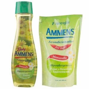 Shampoo para Bebé AMMENS Manzana Frasco 400ml + Doypack 400ml