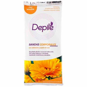 Bandas Depilatorias Corporales DEPILÉ Caléndula y Pepita de Uva Piel Sensible Paquete 6un