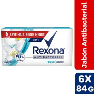 Jabón Antibacterial REXONA Fresh Barra 84g Paquete 6un