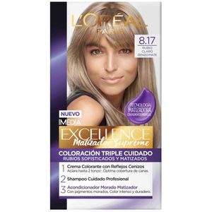 Tinte para Cabello EXCELLENCE Mujer 8.17 Rubio Claro Cenizo Mate Caja 1un