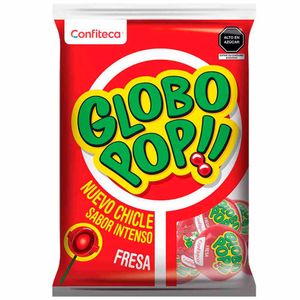 Chupetes GLOBO POP!! Relleno con chicle sabor fresa Bolsa 480Gr