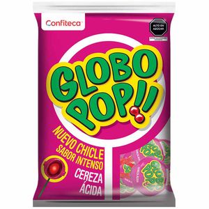 Chupetes GLOBO POP!! con Chicle sabor Cereza Ácida Bolsa 24un