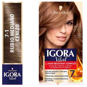 Tinte para Cabello IGORA Vital 7-1 Rubio Mediano Cenizo Caja 1un